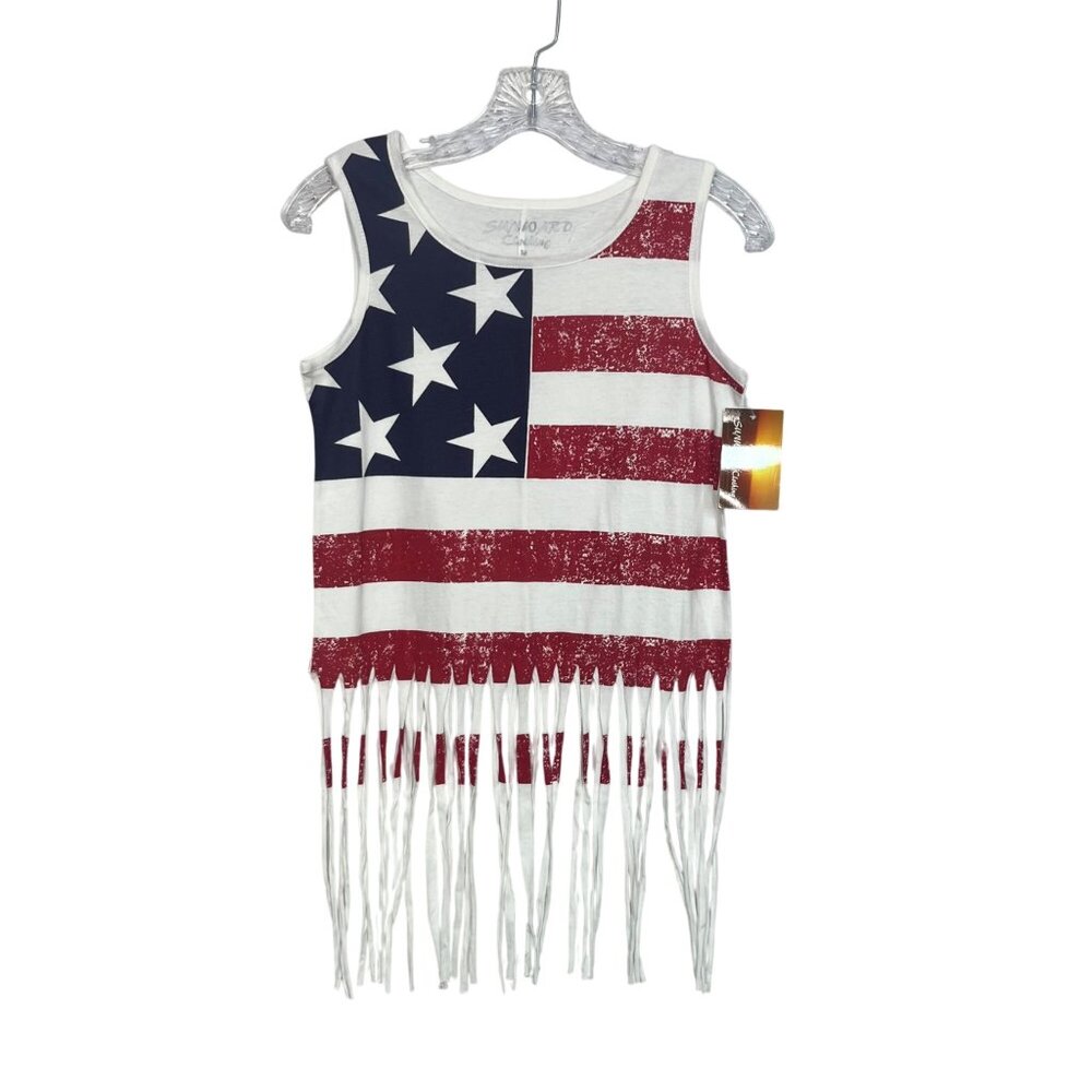 Sunward Clothing American Flag‎ Fringe Tank Top Large New Patriotic America